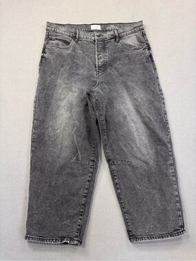 Nicole Miller NY SoHo Cropped High Rise Barrel Leg Jeans in Washed Black, 16